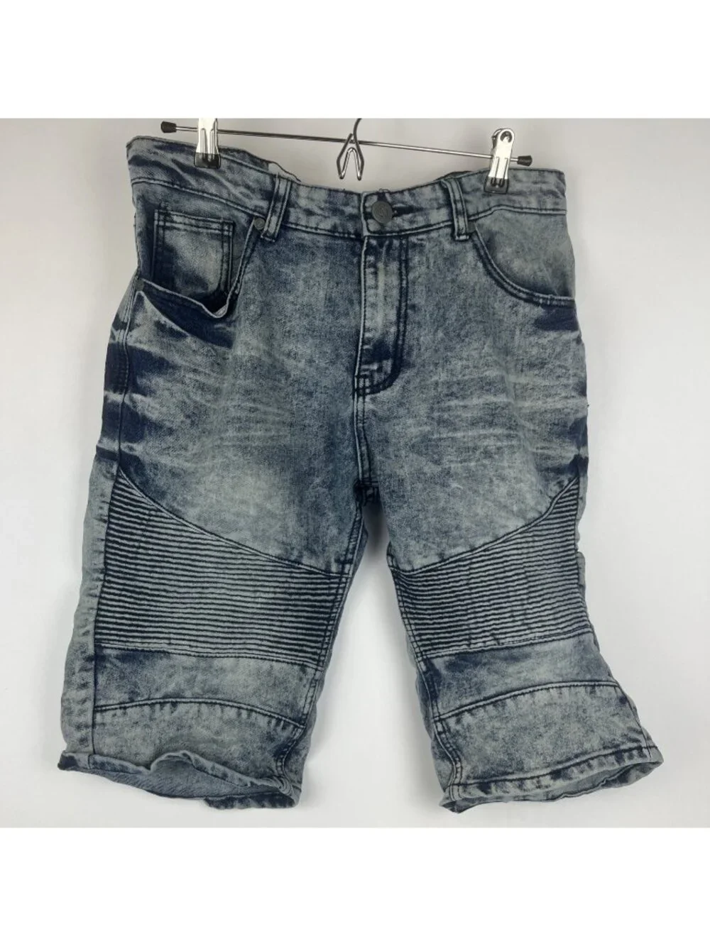 Encrypted Shorts Mens 34 Blue Acid Wash Moto Ribbed - Picture 1 of 2